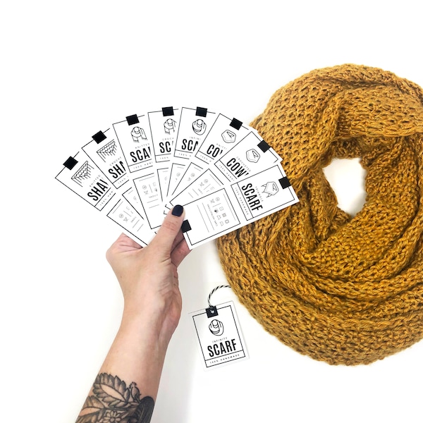PRINTABLE Scarf / Cowl / Shawl Tags - 8pc Set - Downloadable PDF.  Price tags for knit or crochet Cowls, Shawls, Infinity & Triangle Scarves