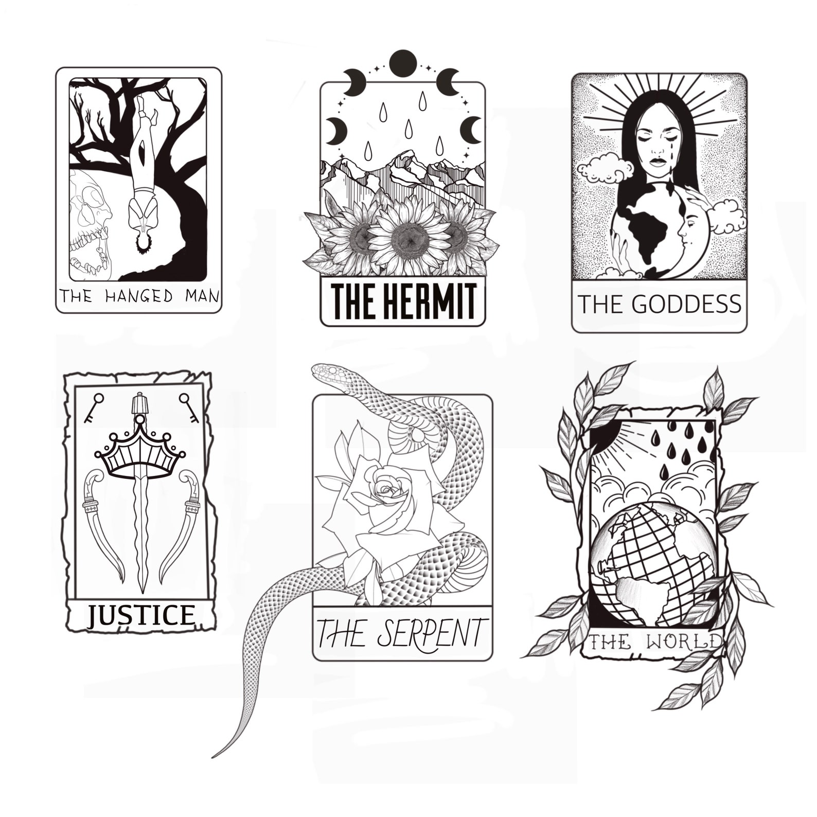 Tarot Cards for Tattoos or Other Designs. Open Outline Designs for You