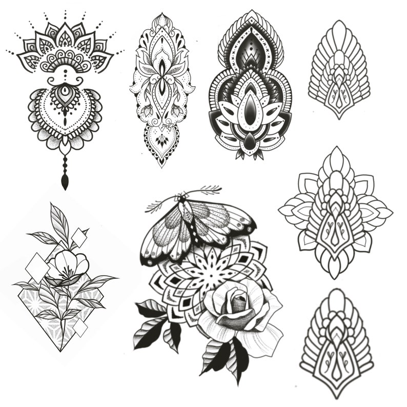 Geometric Procreate Stamp Sets. Dotwork Mandalas to Geometric Tattoo ...