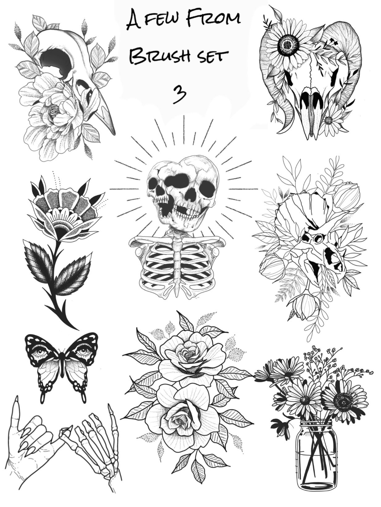 Blackwork and Stipple Tattoos. Procreate Brush Set for Over 230 Horror ...