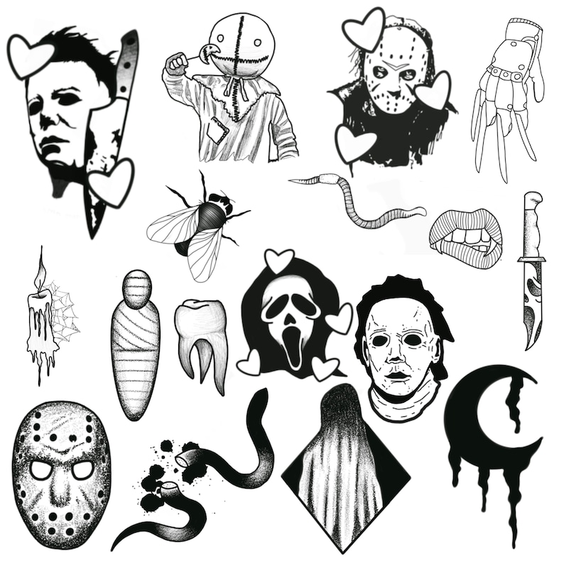 Friday the 13th Tattoo Flash Spooky Tattoo Flash Scary - Etsy Israel