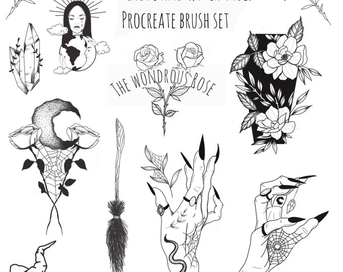Blackwork and Stipple Tattoos. Procreate Brush Set for Over 230 Horror ...