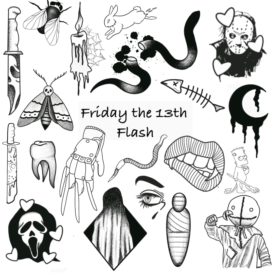 Friday the 13th Tattoo Flash Spooky Tattoo Flash Scary Etsy Sweden