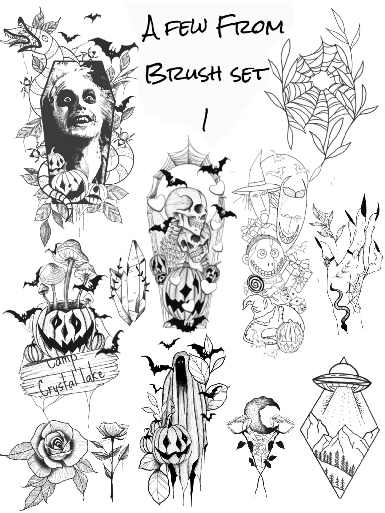 Blackwork and Stipple Tattoos. Procreate Brush Set for Over 230 Horror ...