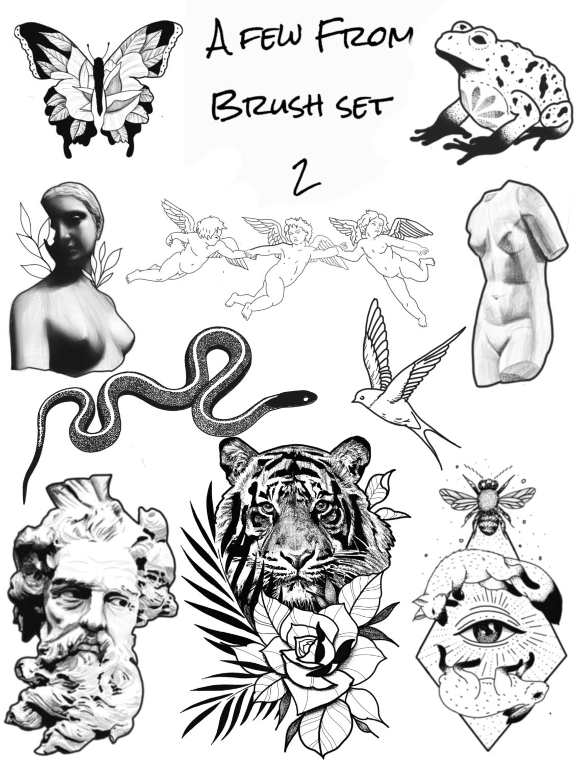 Blackwork and Stipple Tattoos. Procreate Brush Set for Over 230 Horror ...