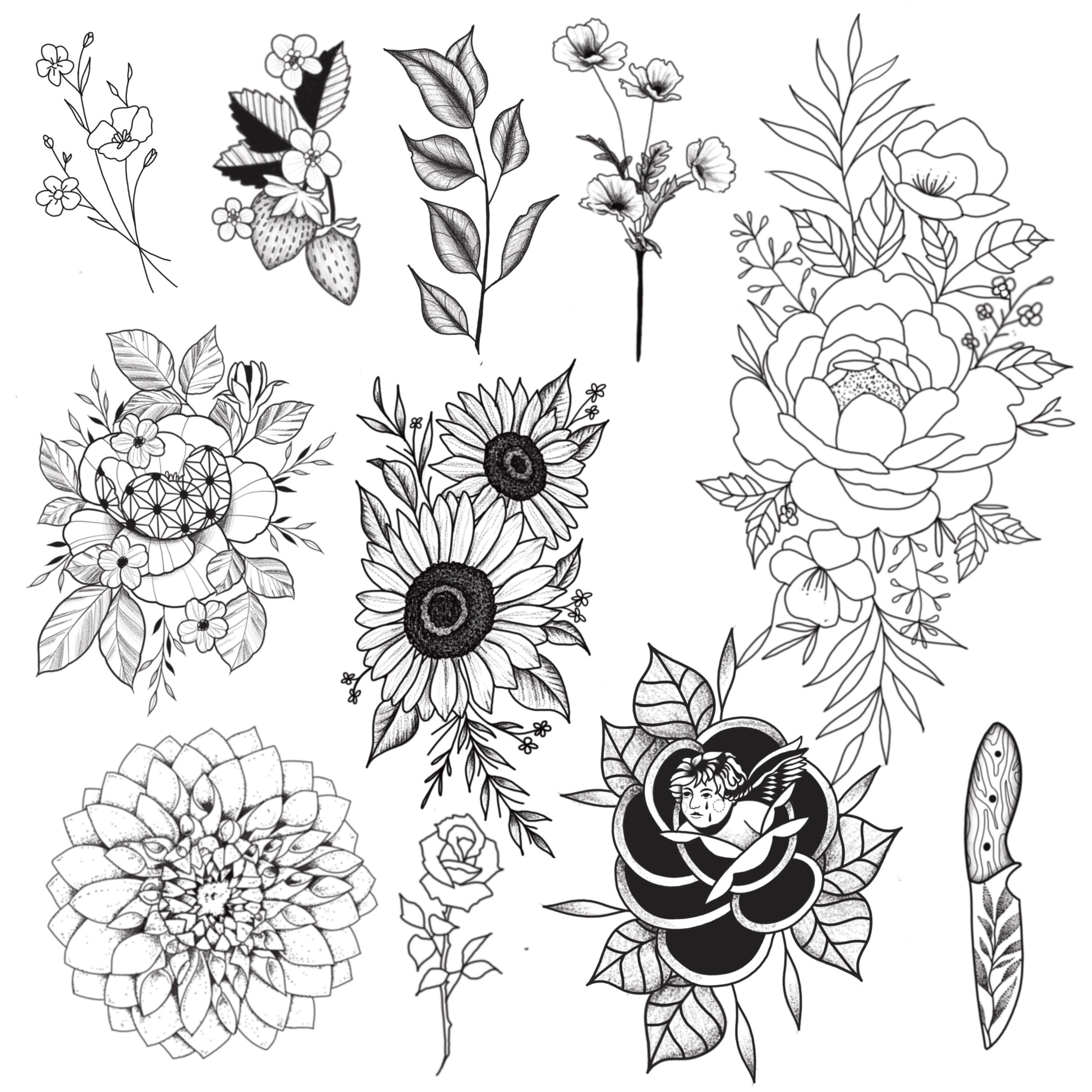 Floral Procreate Brush Set. Tattoo Flash That is Fully Dotwork Etsy