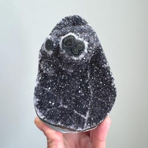 Black Amethyst Crystals Natural Black Galaxy Amethyst Geode Druzy Crystal Decor Hematite Geode Crystal Witchy Vibes Mineral Specimen A20