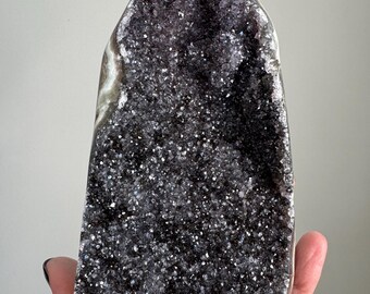 Black Amethyst Geode Druzy Hematite Crystal Decor Crystals Uruguay Mineral A1112