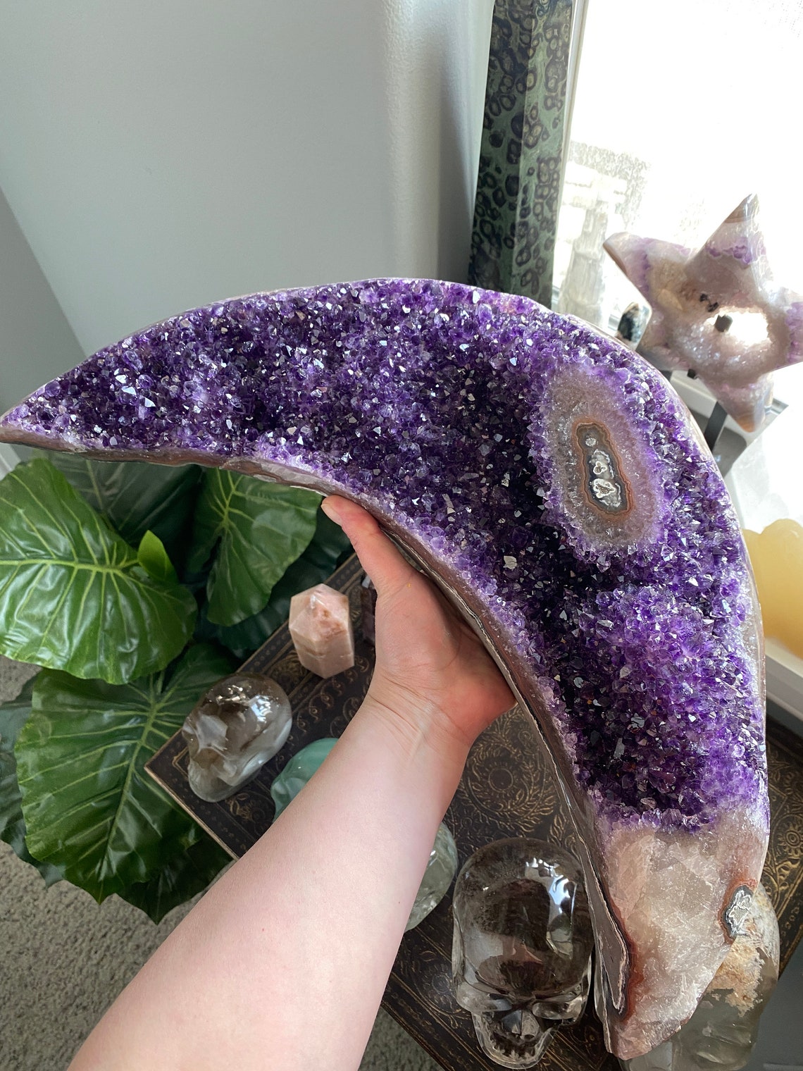 Big Amethyst Crystal Moon Dark Purple Amethyst Crystal Moon Etsy