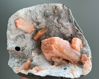 White Chalcedony Geode Pink Stilbite Geode Stilbite Crystal Zeolite Crystal Cluster Pink Stilbite Raw Zeolite from India Zeolite Geode A20