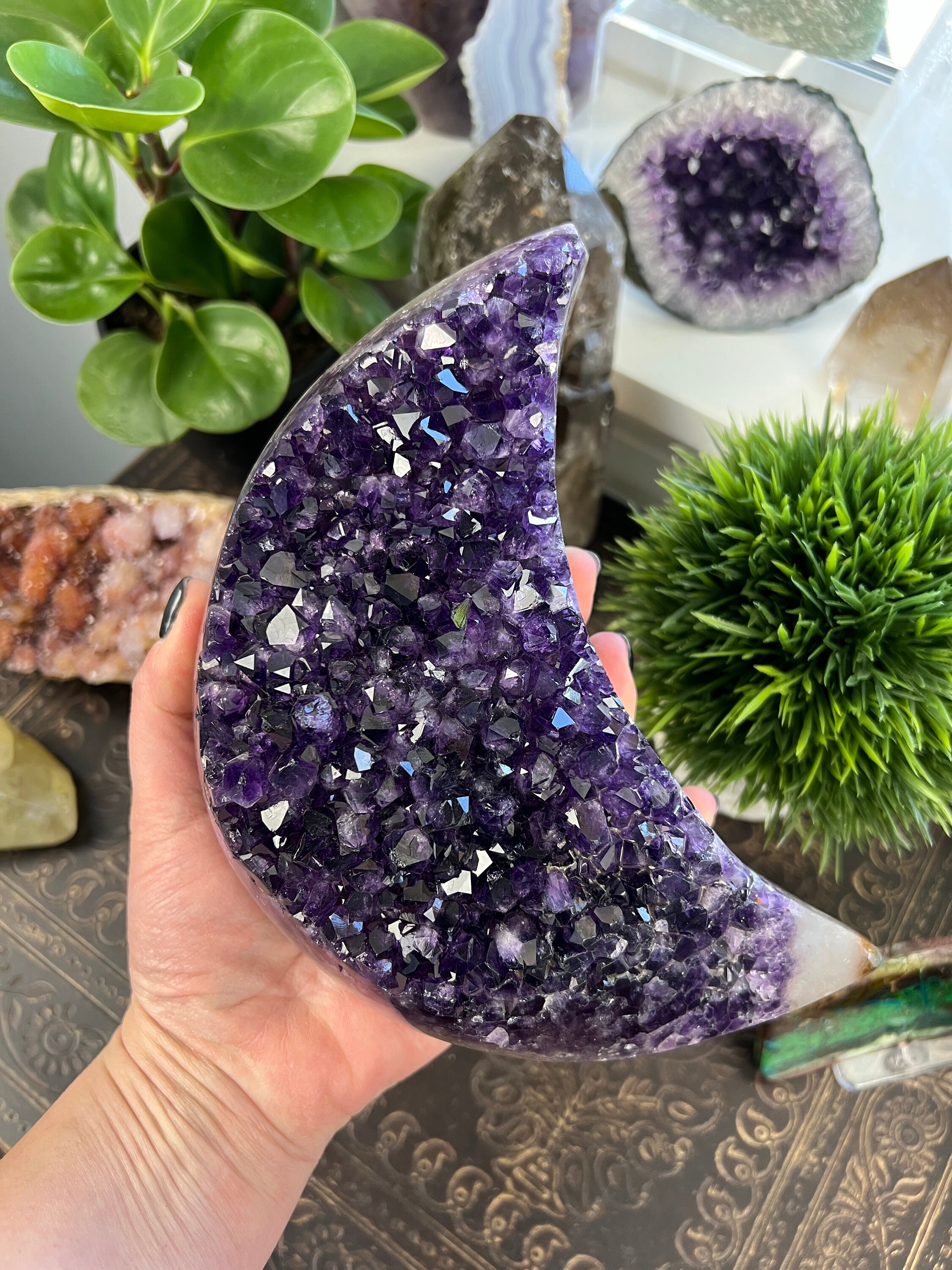 Dark Purple Amethyst Moon Crystal Amethyst Crystal Moon Etsy
