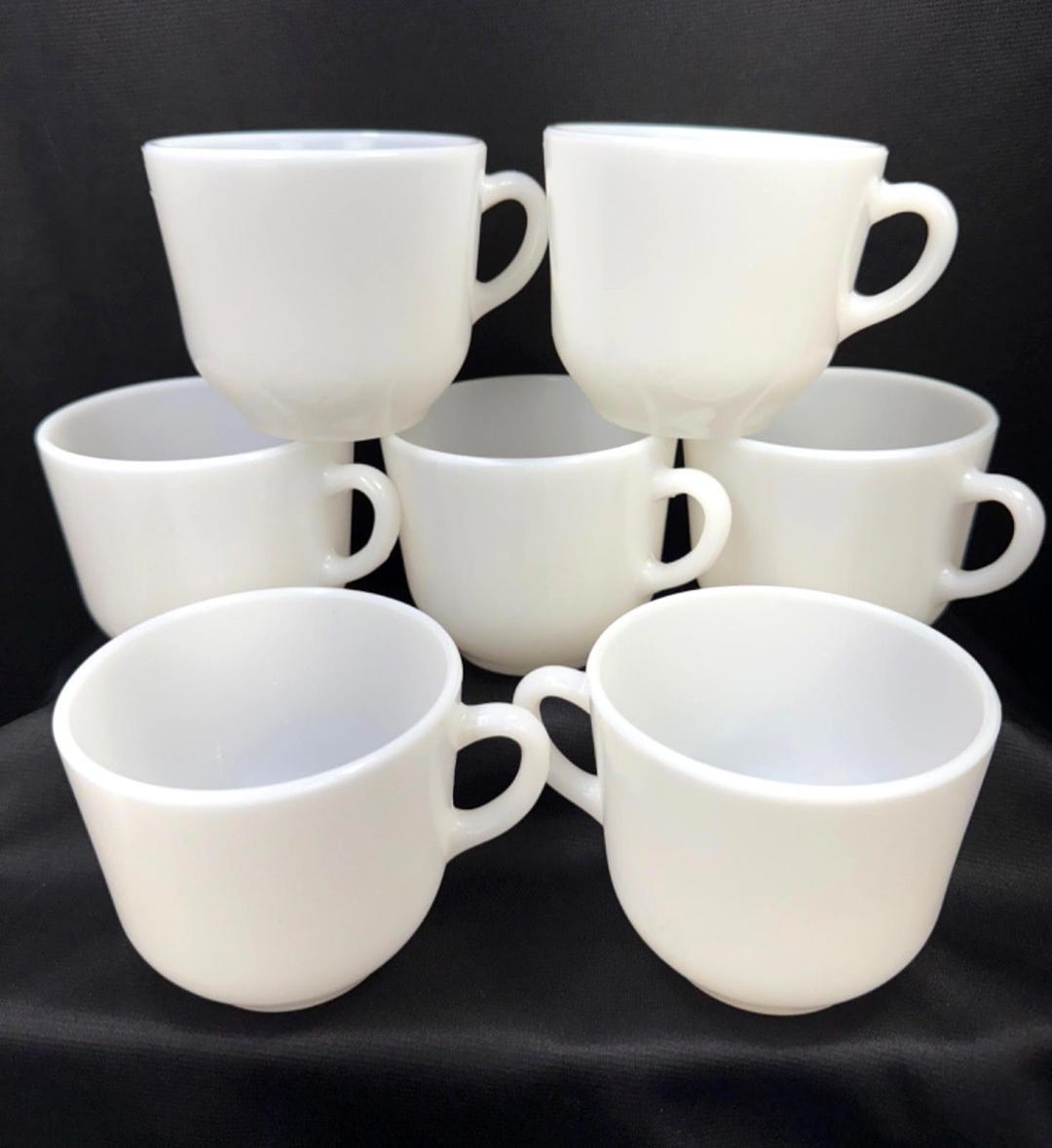 Hazel Atlas Coffee Mug Set Tea Cup Ear Handle White Platonite Vintage ...