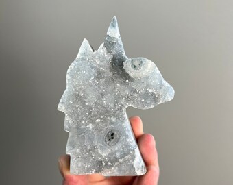 Quartz Crystal Unicorn Gray Quartz Magical Unicorn Lover Gift Witchy Decor Forestcore Unicorn Horn Boho Galaxy Crystal Horse A7