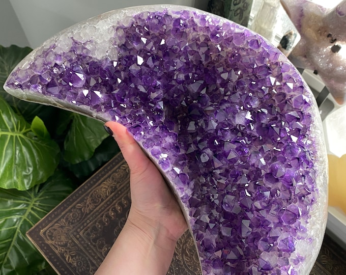 Extra Large Amethyst Moon Crystal Dark Purple Amethyst Crystal Moon Crescent Moon Decor Amethyst