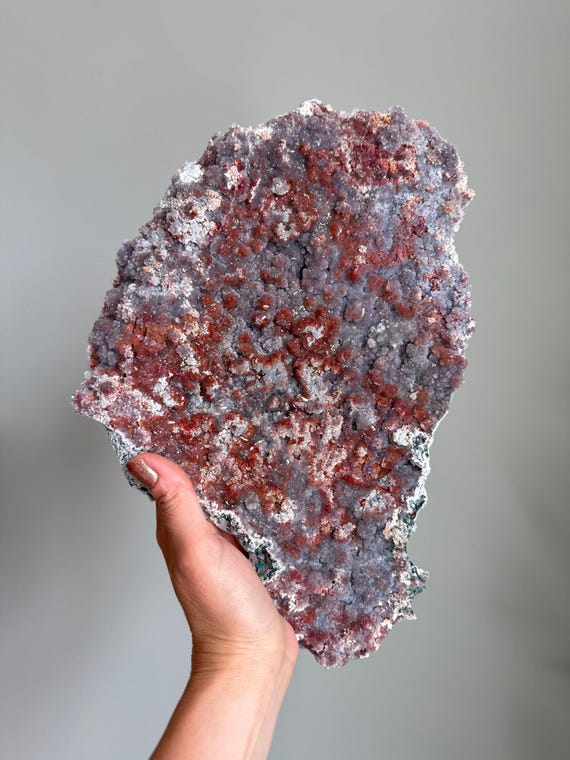 Raw Amethyst Flower Crystal Cluster Rainbow Galaxy Amethyst Plate Mineral Specimen from Brazil Natural Red Hematite A6