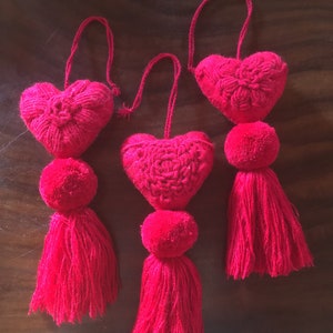 Perfect Handmade Flower Embroidery Valentine or Anytime Heart Tassel Pompom Fair Trade