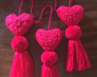 Perfect Handmade Flower Embroidery Valentine or Anytime Heart Tassel Pompom Fair Trade