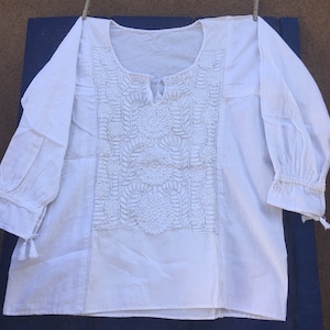 Mexican Blouse Traditional Embroidered White All Sizes Plus Sizes Puebla 