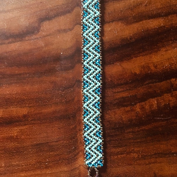 Huichol Design Handbeaded Turquoise and Bronze Seedbead Bracelet Beyond Fair Trade