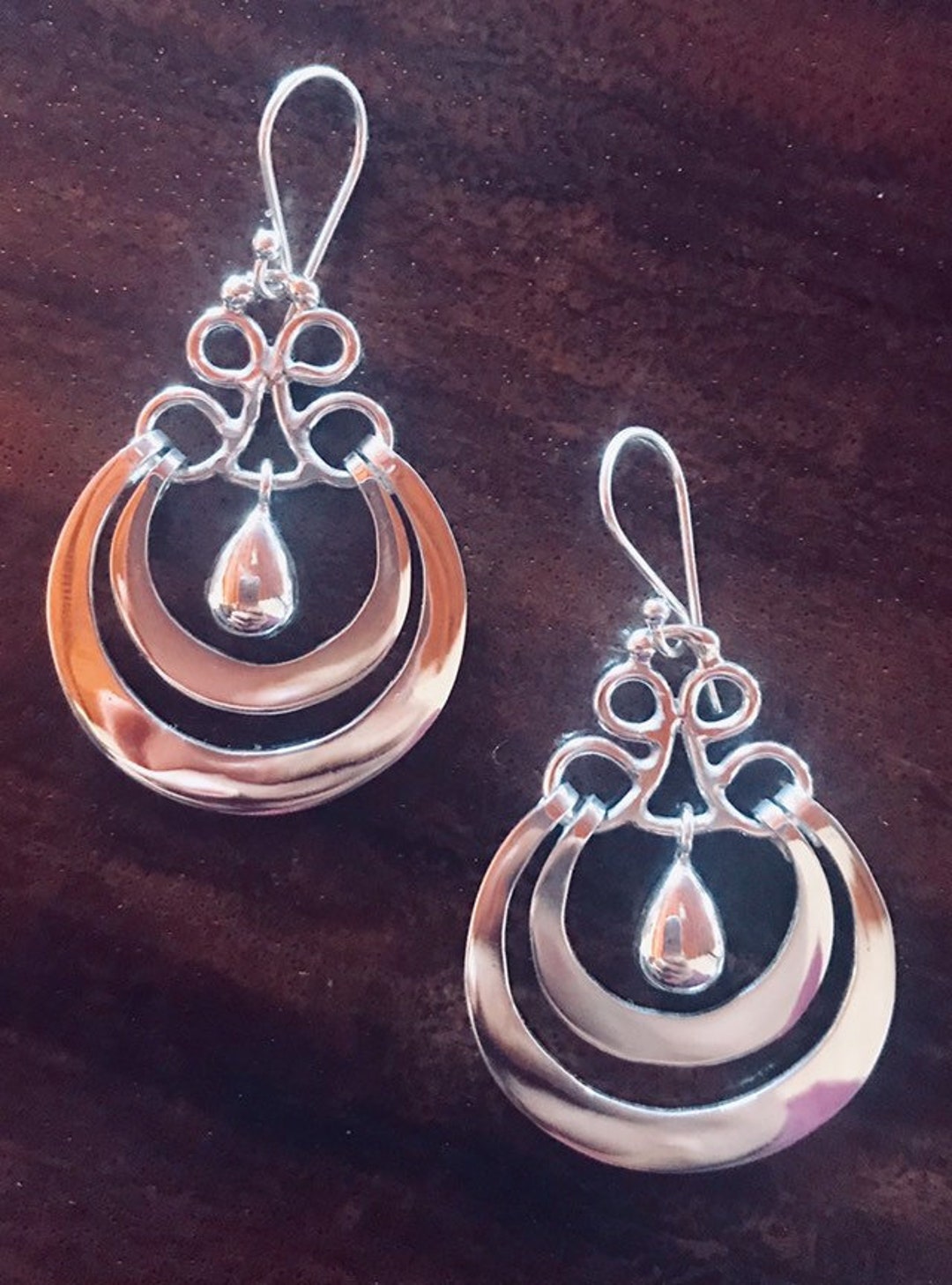 Double Cresent Moon Vintage Mexican Design Sterling Silver Teardrop ...