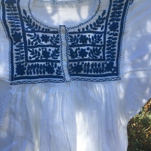 Stunning Blue embroidery Spanish Colonial style Handmade Mexican Cotton Blouse