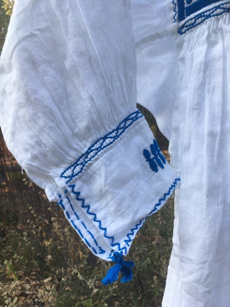 Stunning Blue embroidery Spanish Colonial style Handmade Mexican Cotton Blouse
