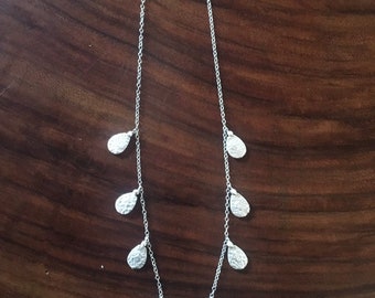 Hand Hammered Handmade Fine Silver Teardrops Dangle Drop Artisan Necklace Sterling Victorian Vintage Style