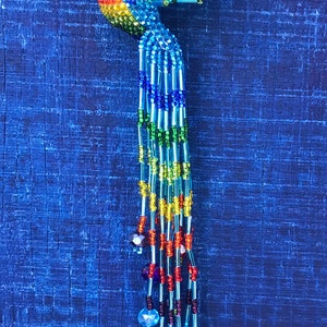 Hummingbird Ornament Hand Beaded with extra long 5 inch tail by Mayan Womens Beading Cooperative turquoise