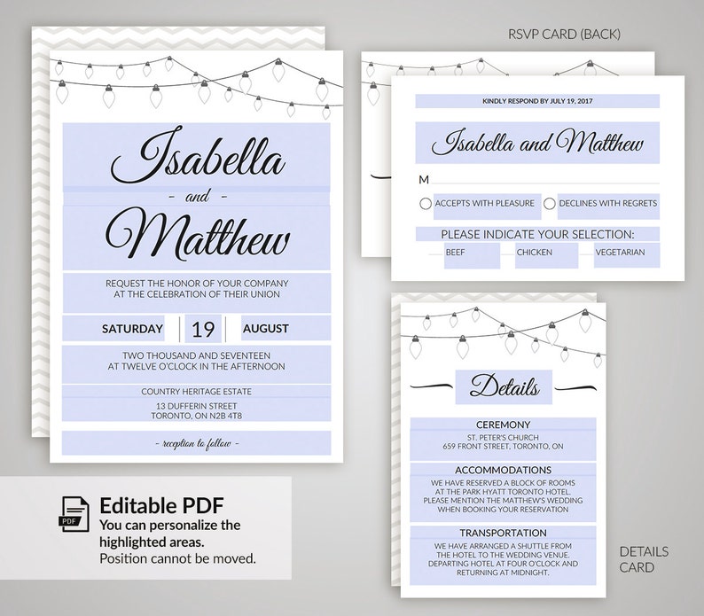 Printable Wedding Invite Wedding Invitation Set PDF #0000A Thank You Card RSVP Instant Download Details Card DIY Editable Template