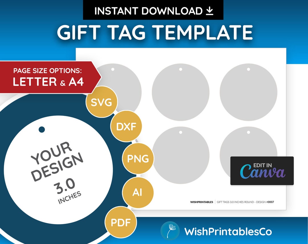 Round Gift Tag Template Dieline SVG DXF PDF Ai Png - Etsy