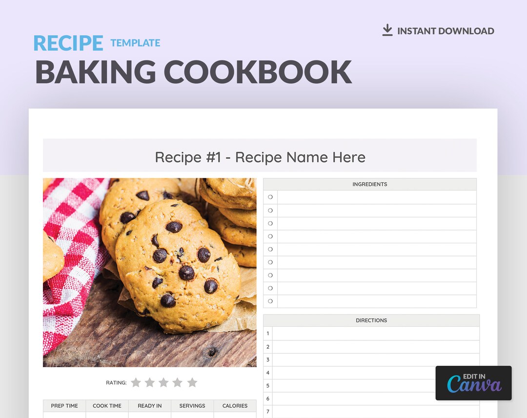 Recipe Book Template Editable Baking Cookbook Recipe Sheet Etsy
