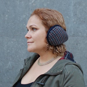 Dark Plaid Wool Ear cover for Christmas Gift