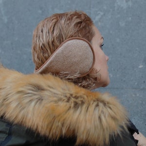 Winter Holiday Gift for her, Beige Wool Plaid Ear cover