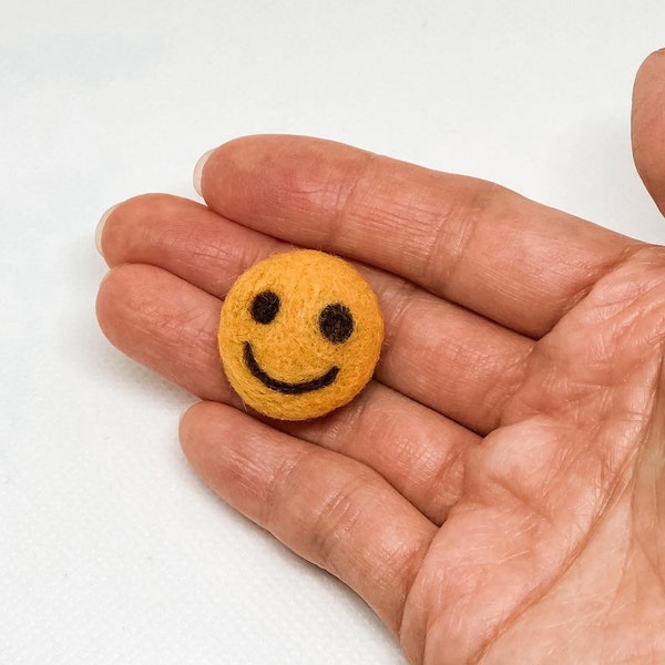 Felted Brooch Pin - Mini Smiley Face - Happy Face - Handmade Gift - Birthday Gifts - Christmas Gifts - Made to Order