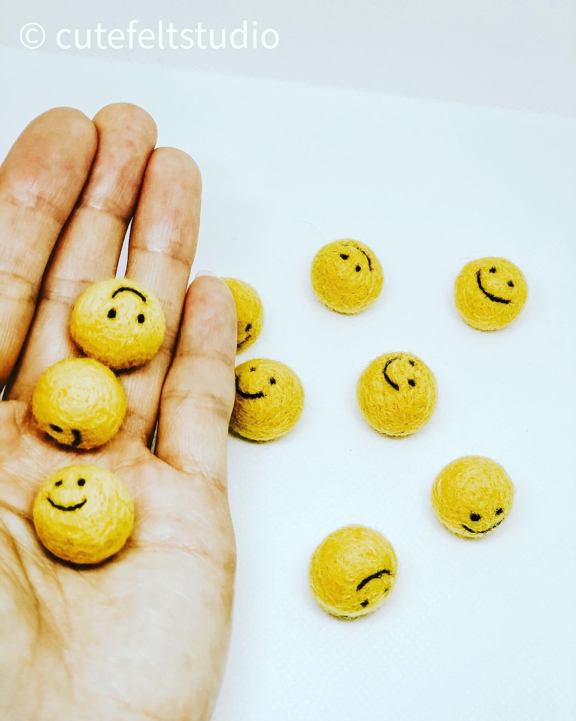 Set of 10 Needle Felted Smiley Face Balls Etsy
