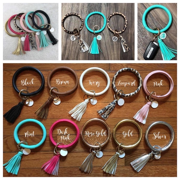 Bracelet Keychain / Keychain / Bangle / Keychain Bracelet / Key Chain / Keyring / Key Ring / Faux Leather / Initials / Monogram