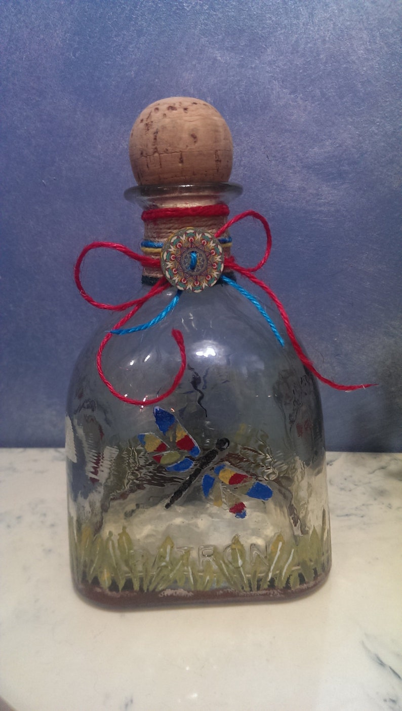 Decorated Patron bottle, painted/embellished image 5