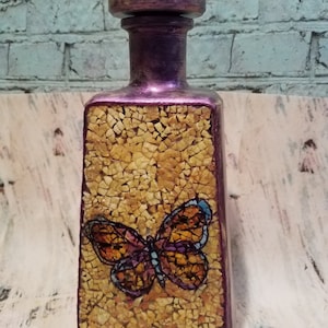 Decorated 1800 tequila bottle, eggshell mosaic, wine bottle decorations, painted bottle, bottle decor