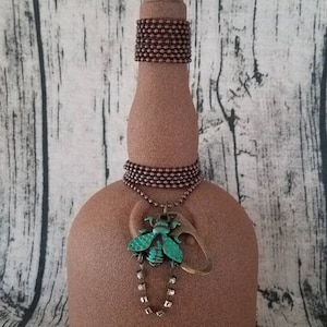 Decorated Grand Marnier bottle, wine bottle decorations, painted bottle, bottle decor, home decor