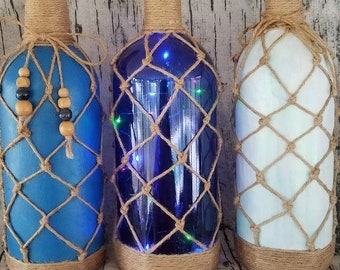 Rustic Fishnet Bottles Set of 3