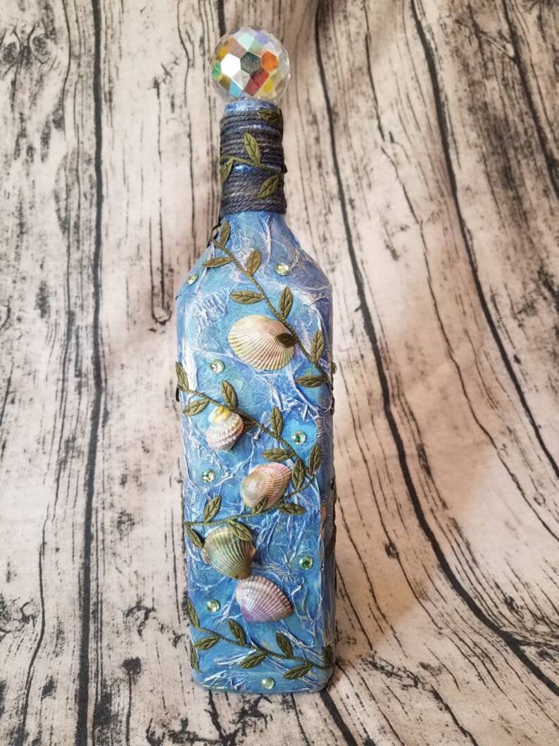 Decorated Liquor Bottle Beach Decor Wine Bottle Decorations Etsy