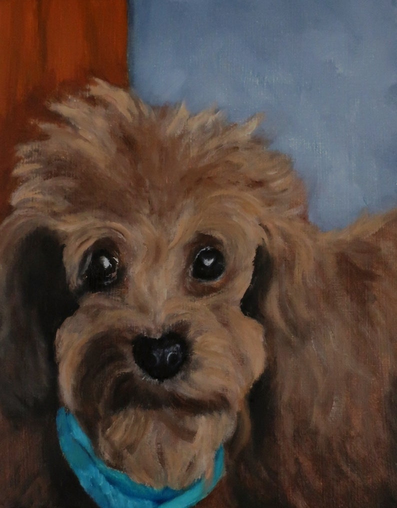 black brown original oil painting dog unframed 8 x 10 inches Animal poodle