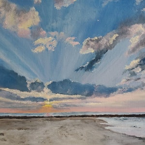 11 x 14 inch , canvas board, oil beach scape New Jersey Cloud Break