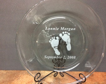 New Baby custom etched glass plate