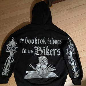 Booktok Biker Hoodie, Reflective Design, Crafted in USA Version 2 (silver)