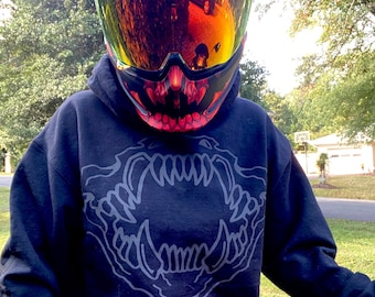 Black reflective dragon wings toothless sweatshirt hoodie, loose fitting nighttime riding garment pullover