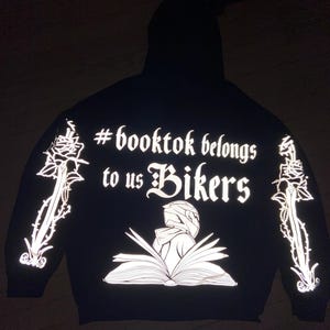 Booktok Biker Hoodie, Reflective Design, Crafted in USA image 4