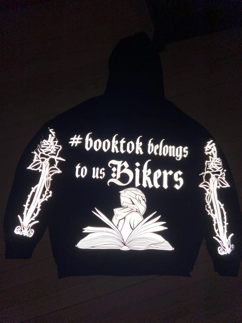 Booktok Biker Hoodie, Reflective Design, Crafted in USA image 4