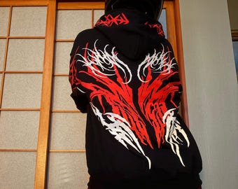Neo Tribal Reflective Hoodie, loose fitting nighttime riding visibility enhancing garment pullover