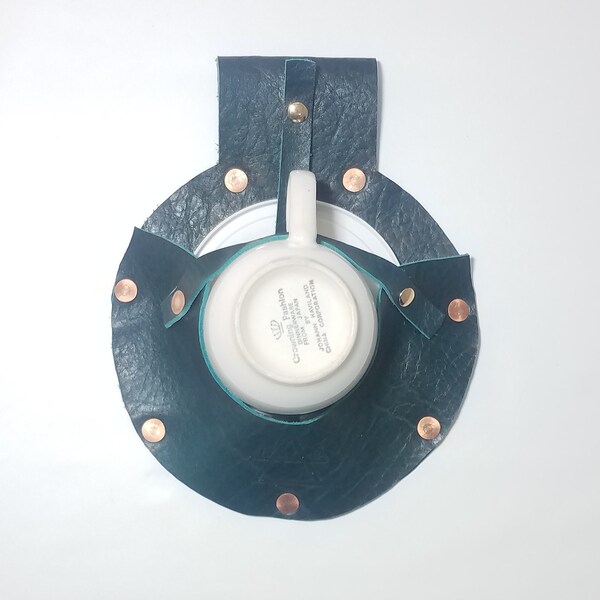 Brown Teacup Holster with Hand Painted Dutch Teacup and Saucer